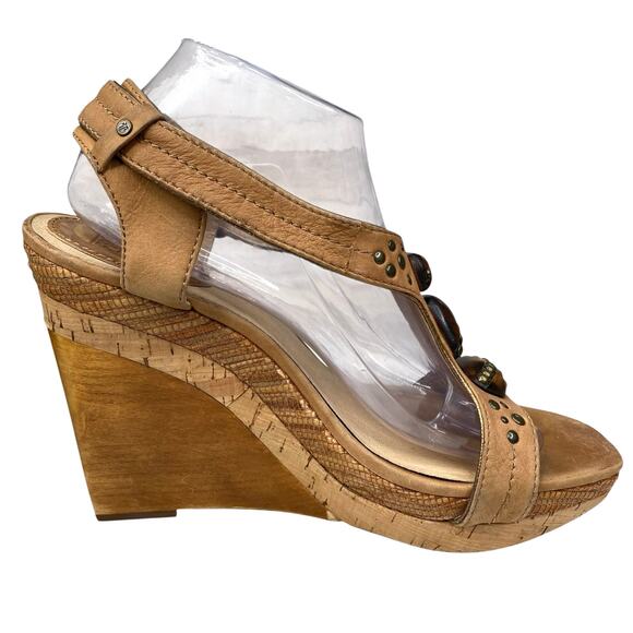 Frye Women’s Bridget Ornament Brown Wedge Sandal Size US 10 - Picture 4 of 13